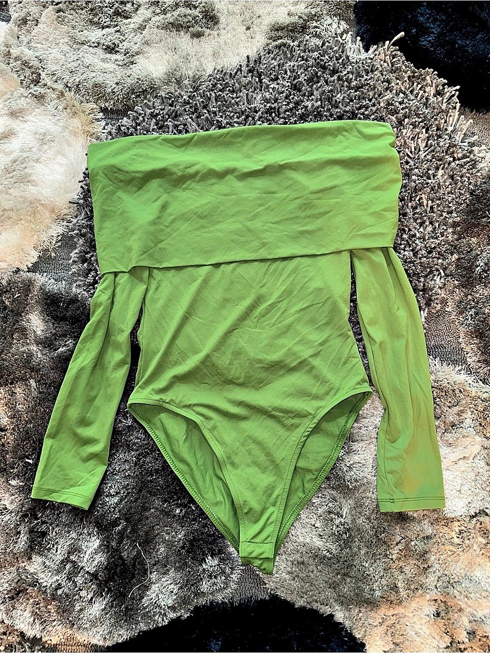 Zara Off-the-Shoulder Long Sleeve Bodysuit Green Large NWT